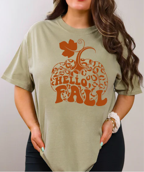 Transfer Only: Orange Ink Hello Fall Pumpkin