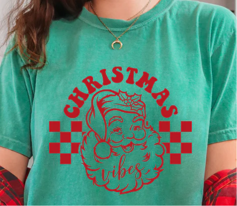 Transfer Images only shown: Christmas Vibes Santa Checkered in Red Ink