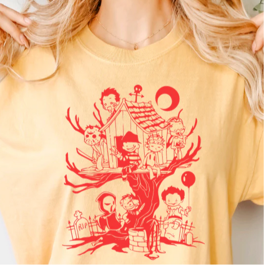 Transfer Images only: Tree house of horror KIDS in Red ink.