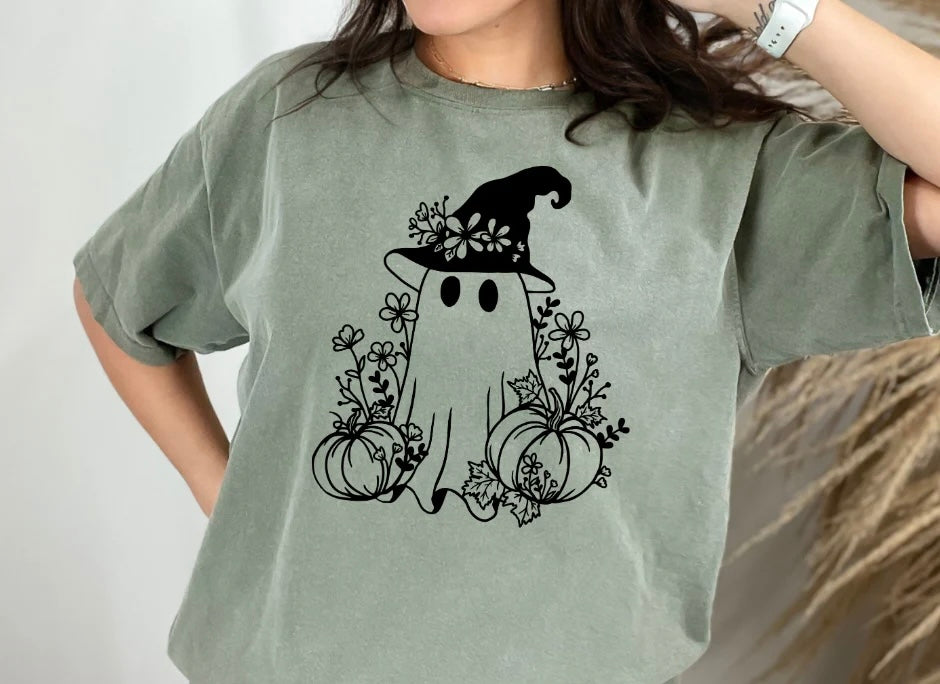 Transfer Image Only: Ghost Floral Pumpkin in Black ink