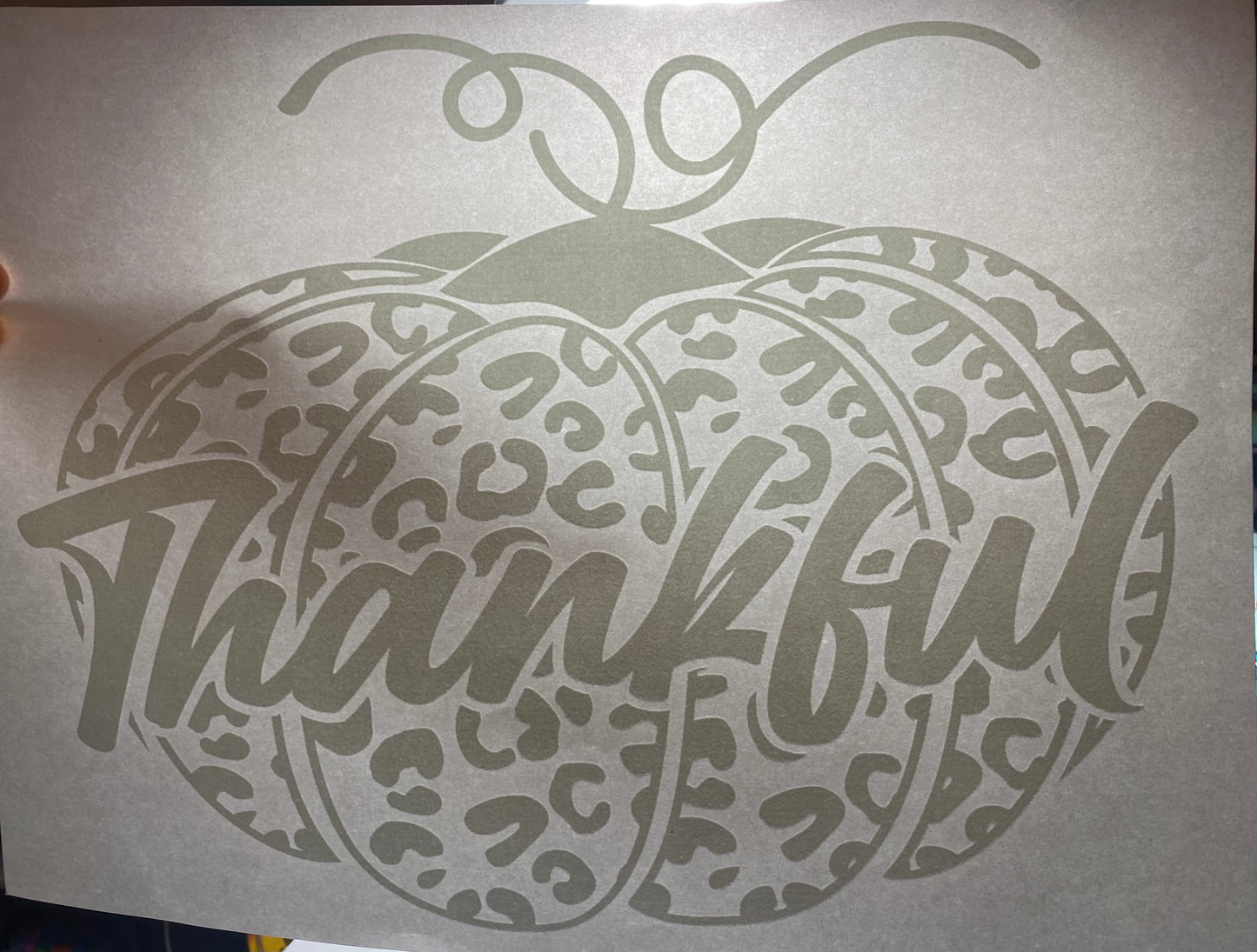 Transfer Image only: Pumpkin Thankful in white ink.