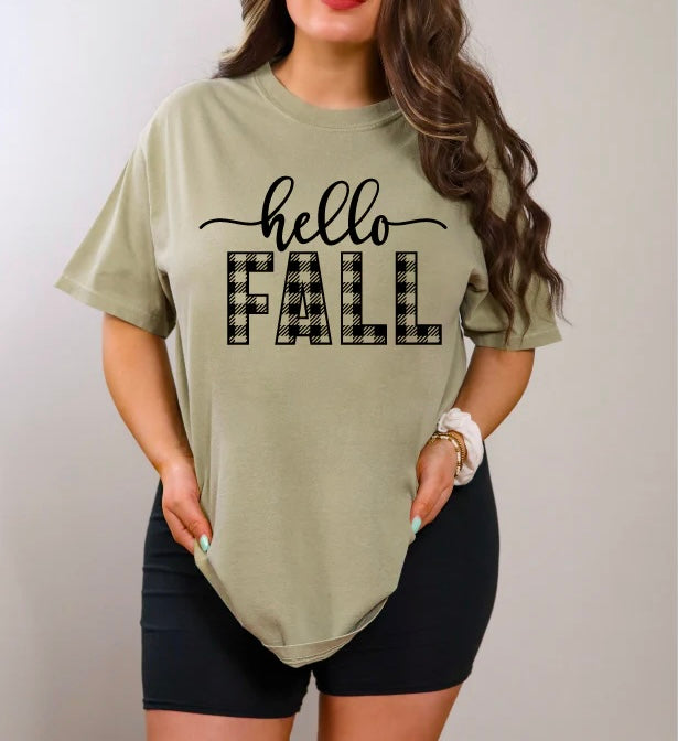 Transfer Image only: Hello fall plaid back