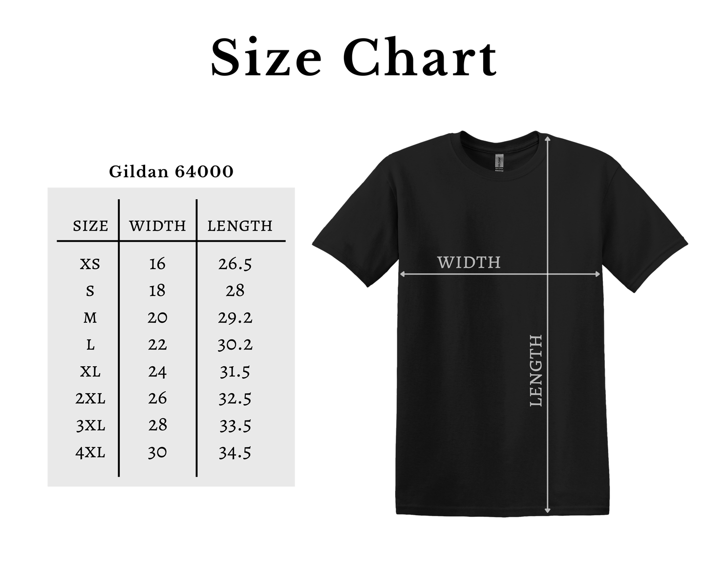 Size Chart Gildan G6400 Soft Style